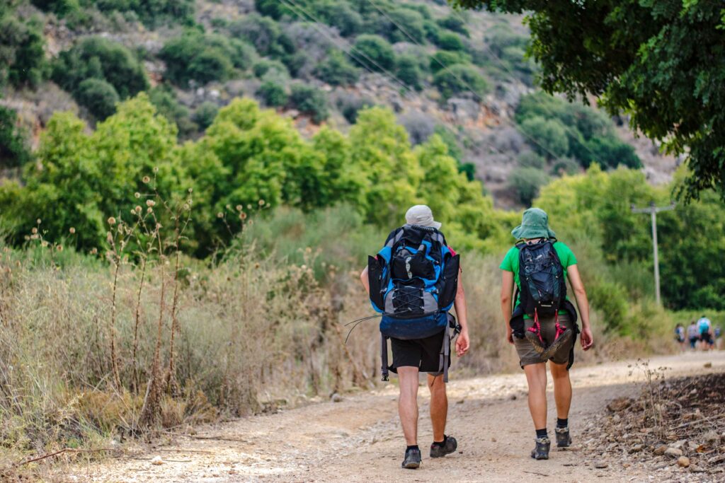 two hikers on the yam l'yam hike near the montfort fortress
