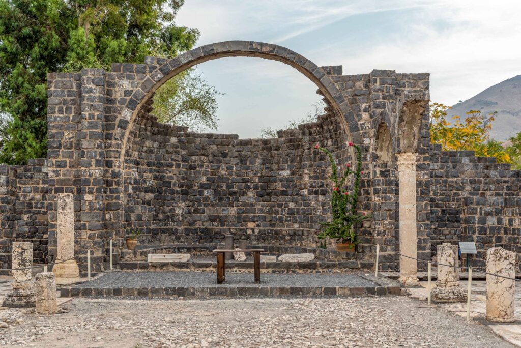 Ruins of the Byzantine church at Kursi (Gerassa) National Park near the Sea of Galilee in Israel