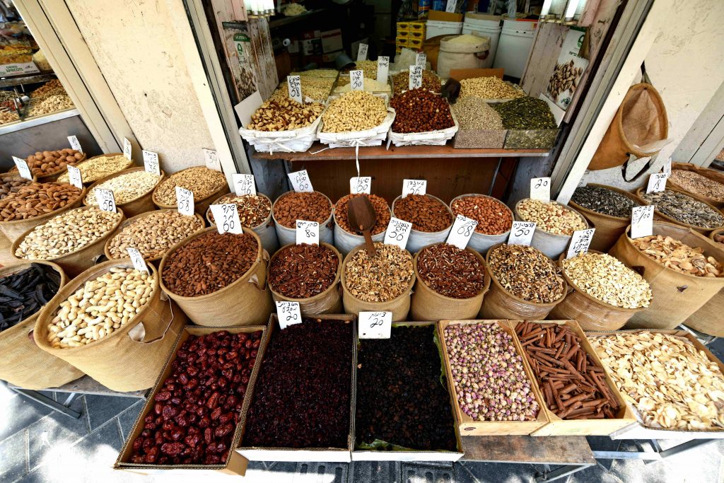 Nuts, dried fruits and spices at Levinsky Market