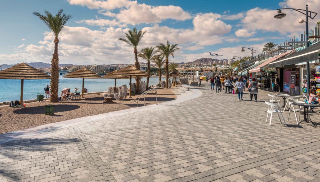 Central beach and marina in Eilat which is a popular place to visit in Israel in January