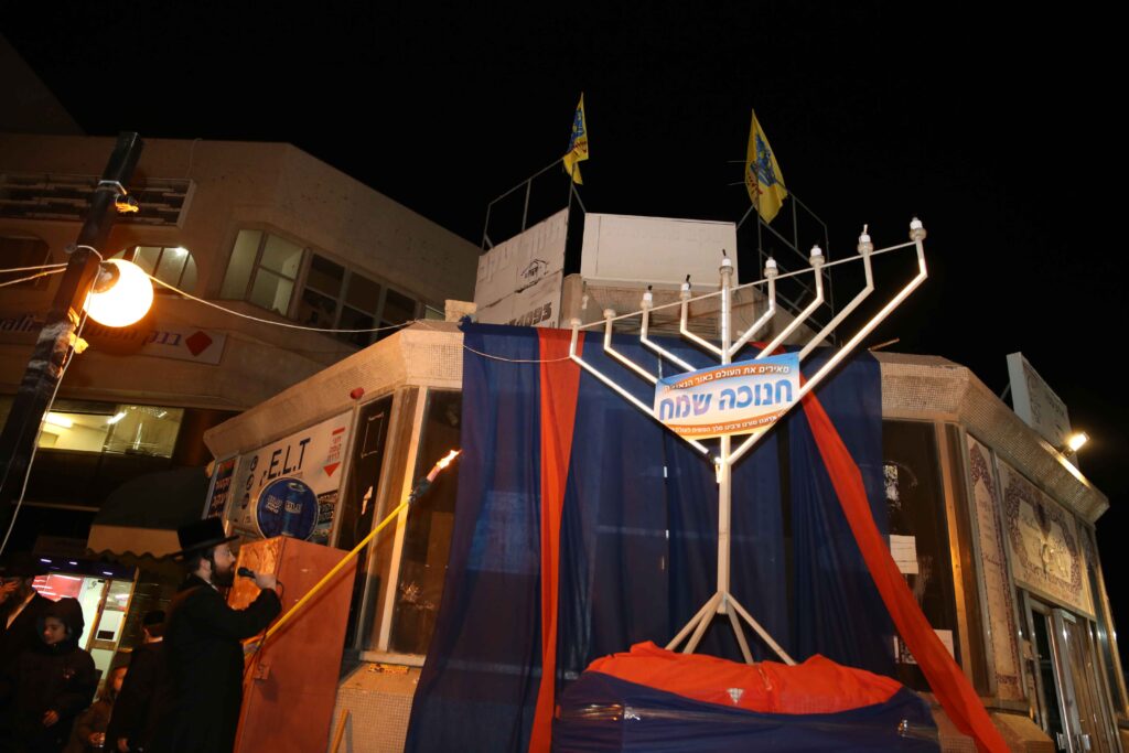 a menorah on display in northern israel during Hanukkah 